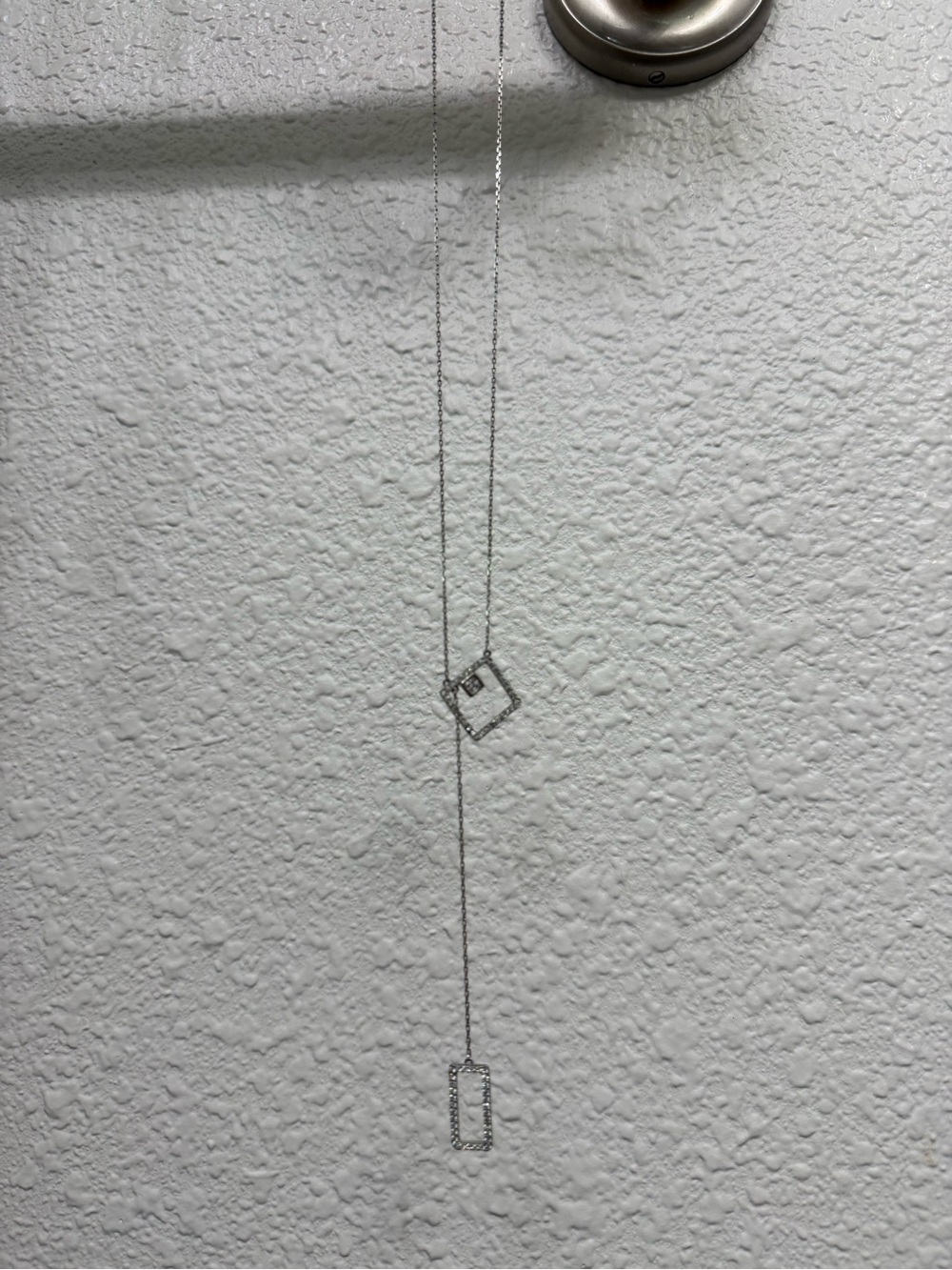 Delicate Silver Geometric Lariat Necklace - Modern Layered Style